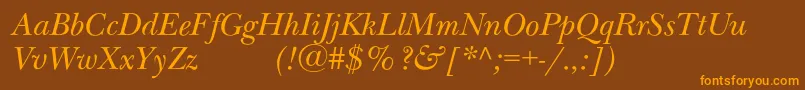 Weitere Informationen zur NewbaskervilleexpodcItalic-Schriftart NewbaskervilleexpodcItalic-Schriftart – Orangefarbene Schriften auf braunem Hintergrund