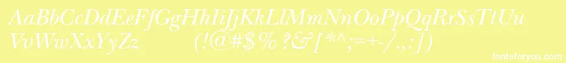 NewbaskervilleexpodcItalic-fontti – valkoiset fontit keltaisella taustalla
