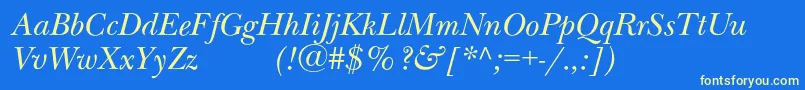 NewbaskervilleexpodcItalic-fontti – keltaiset fontit sinisellä taustalla