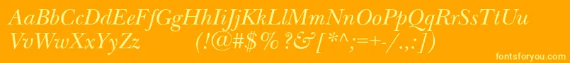 NewbaskervilleexpodcItalic-fontti – keltaiset fontit oranssilla taustalla