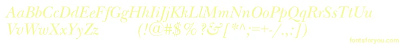NewbaskervilleexpodcItalic-Schriftart – Gelbe Schriften auf weißem Hintergrund