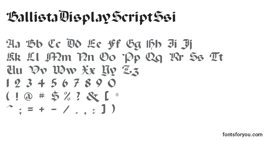 A fonte BallistaDisplayScriptSsi – alfabeto, números, caracteres especiais