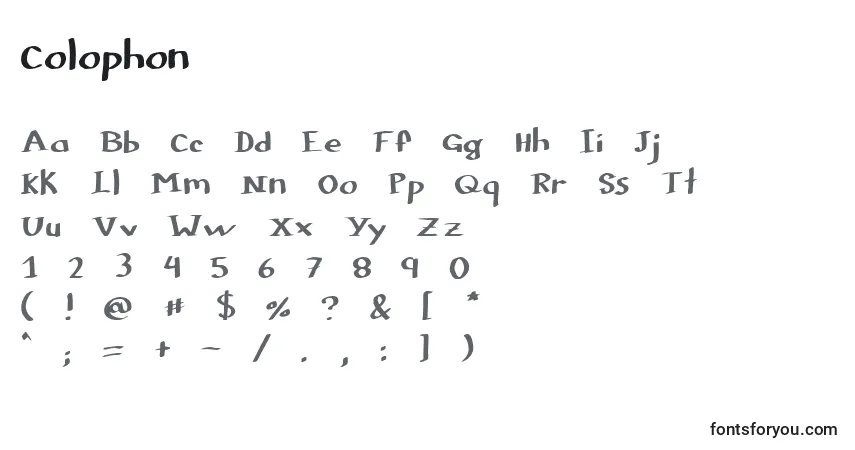 Colophon-fontti – aakkoset, numerot, erikoismerkit