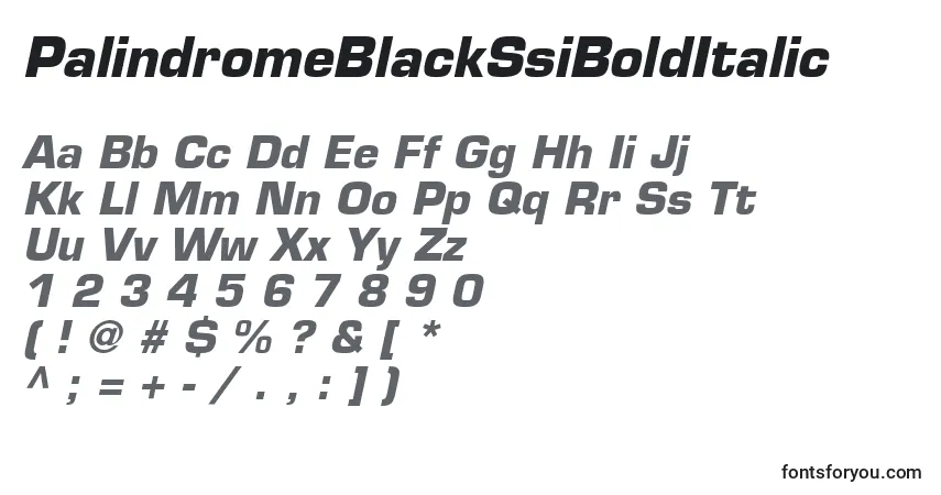 Шрифт PalindromeBlackSsiBoldItalic – алфавит, цифры, специальные символы