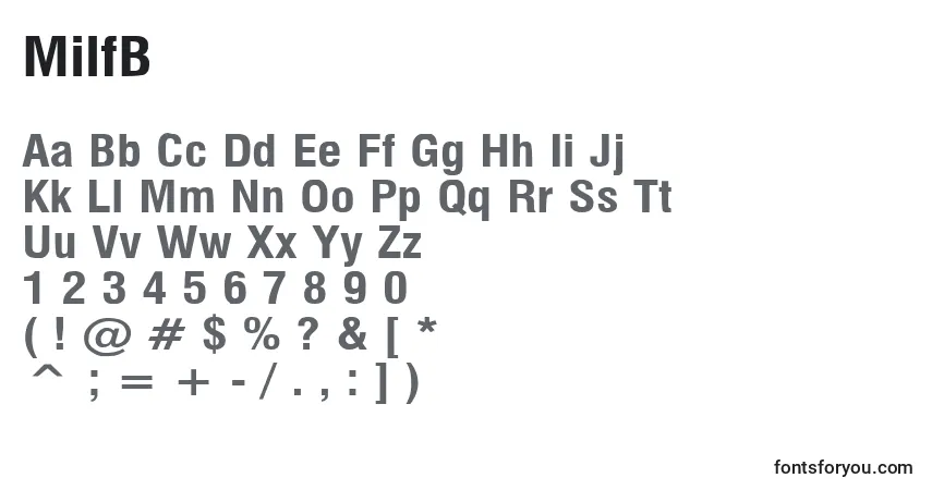 Schriftart MilfB – Alphabet, Zahlen, spezielle Symbole