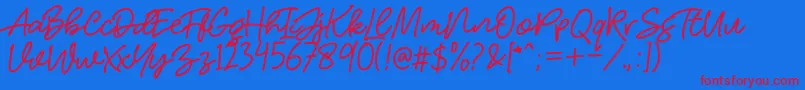HelloStranger-Schriftart – Rote Schriften auf blauem Hintergrund