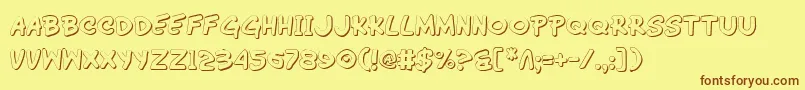 Wimp3D-Schriftart – Braune Schriften auf gelbem Hintergrund