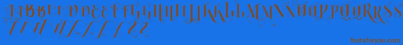 VtksBurning-Schriftart – Braune Schriften auf blauem Hintergrund