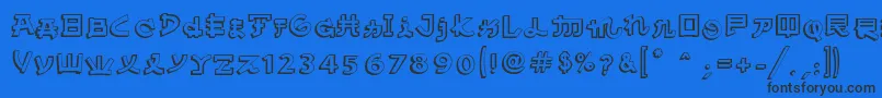 AlmostJapaneseComic-fontti – mustat fontit sinisellä taustalla