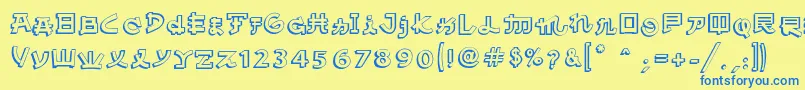 フォントAlmostJapaneseComic – 青い文字が黄色の背景にあります。