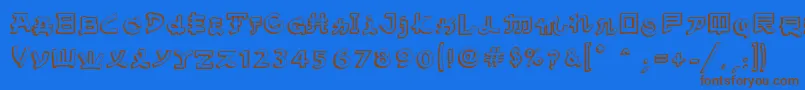 AlmostJapaneseComic-Schriftart – Braune Schriften auf blauem Hintergrund