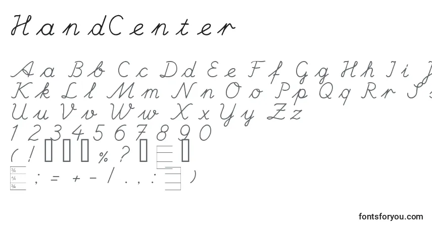Czcionka HandCenter – alfabet, cyfry, specjalne znaki