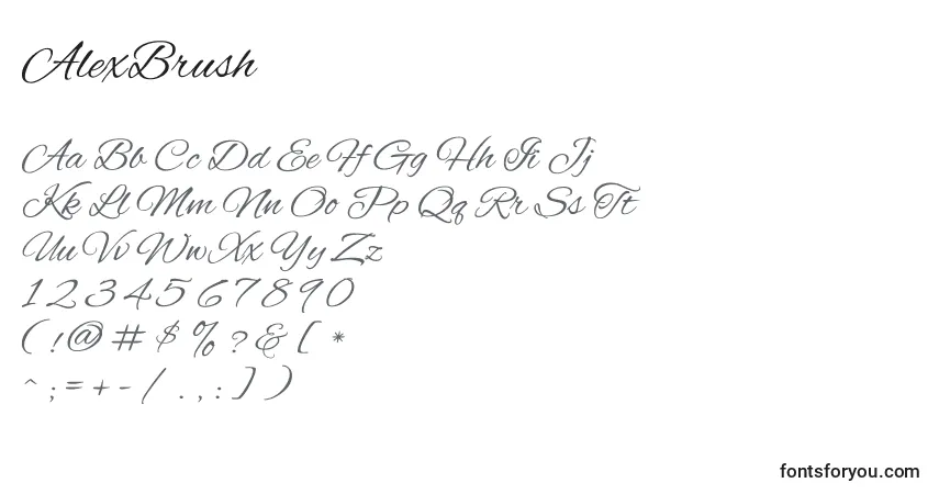 Schriftart AlexBrush – Alphabet, Zahlen, spezielle Symbole