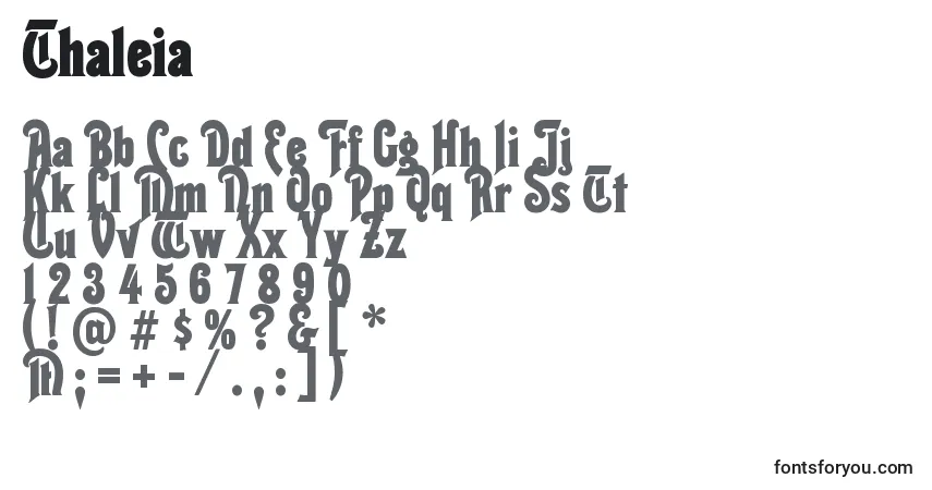 Czcionka Thaleia – alfabet, cyfry, specjalne znaki