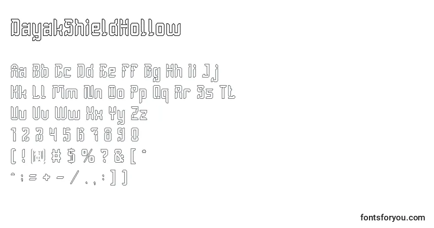 Schriftart DayakShieldHollow – Alphabet, Zahlen, spezielle Symbole