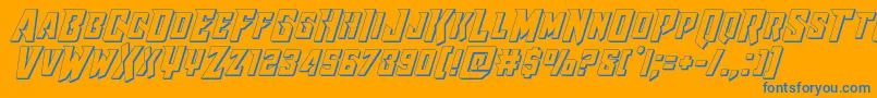 Raidercrusader3D-Schriftart – Blaue Schriften auf orangefarbenem Hintergrund