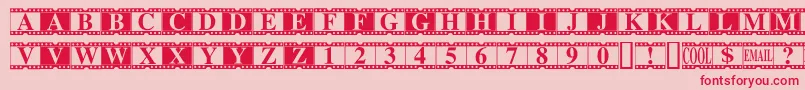 MovieTimes-Schriftart – Rote Schriften auf rosa Hintergrund
