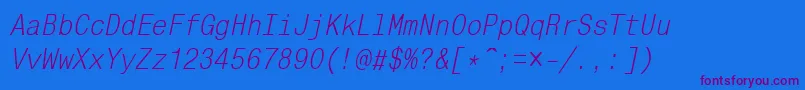 MonocondensedcttItalic Font – Purple Fonts on Blue Background