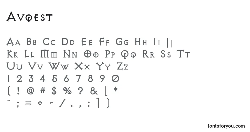 A fonte Avqest – alfabeto, números, caracteres especiais