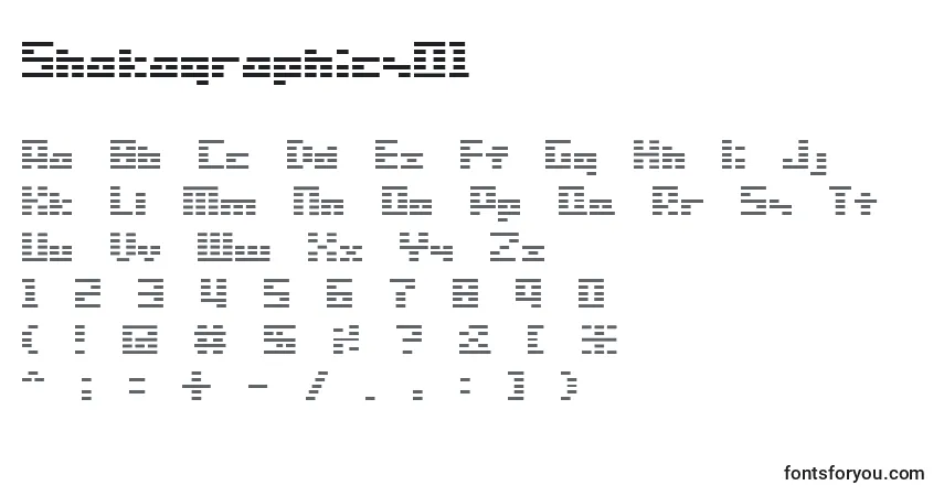Czcionka Shakagraphics01 – alfabet, cyfry, specjalne znaki