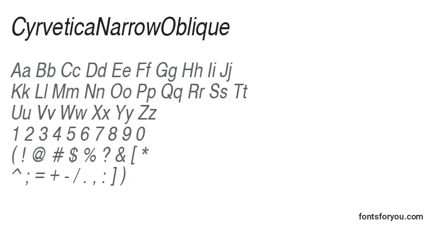 Schriftart CyrveticaNarrowOblique – Alphabet, Zahlen, spezielle Symbole