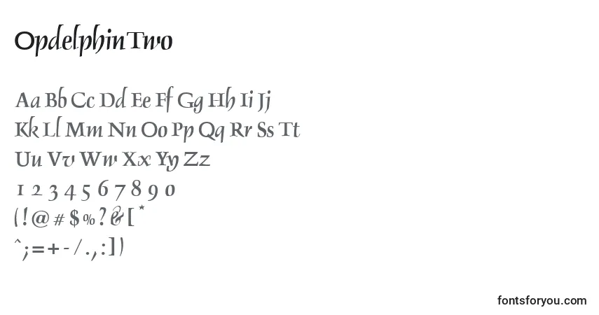 Czcionka OpdelphinTwo – alfabet, cyfry, specjalne znaki