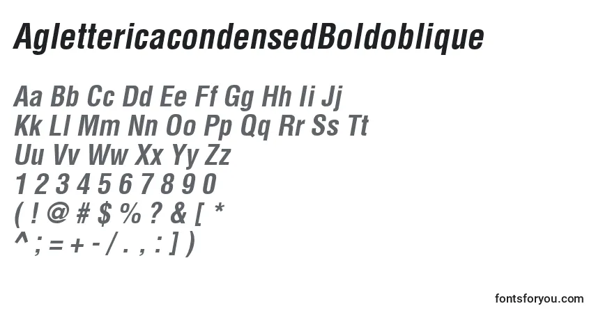 A fonte AglettericacondensedBoldoblique – alfabeto, números, caracteres especiais