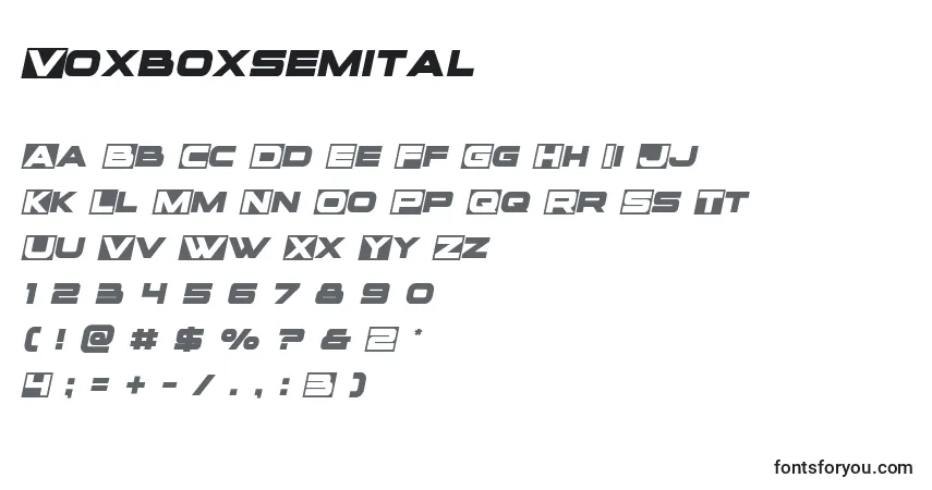 Schriftart Voxboxsemital – Alphabet, Zahlen, spezielle Symbole