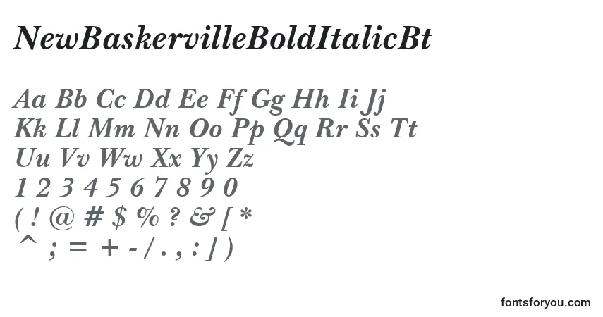 Шрифт NewBaskervilleBoldItalicBt – алфавит, цифры, специальные символы