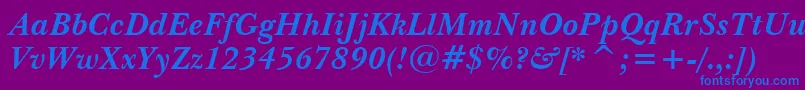 Шрифт NewBaskervilleBoldItalicBt – синие шрифты на фиолетовом фоне
