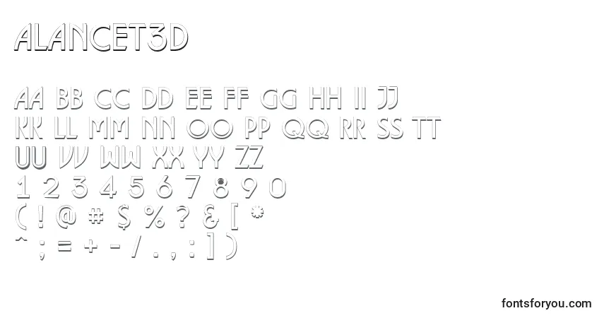 A fonte ALancet3D – alfabeto, números, caracteres especiais