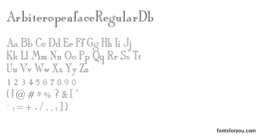 A fonte ArbiteropenfaceRegularDb – alfabeto, números, caracteres especiais