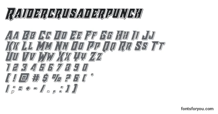 A fonte Raidercrusaderpunch – alfabeto, números, caracteres especiais