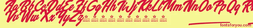 Fonte WannabeesPersonalUse – fontes vermelhas em um fundo amarelo