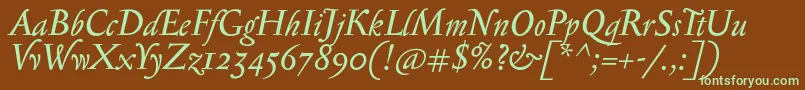 フォントSerapioniiItalic – 緑色の文字が茶色の背景にあります。