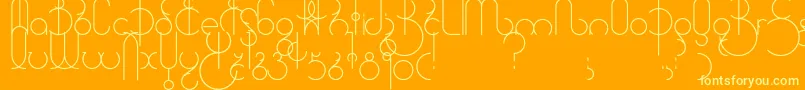 Universum-Schriftart – Gelbe Schriften auf orangefarbenem Hintergrund