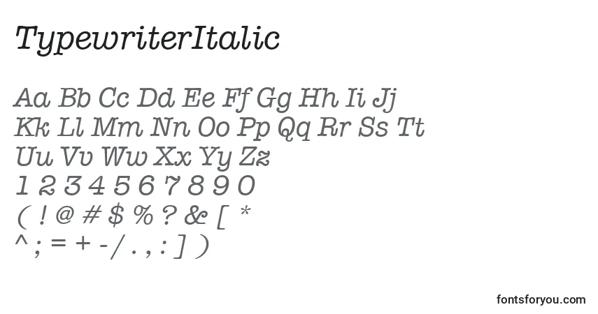TypewriterItalic Font – alphabet, numbers, special characters