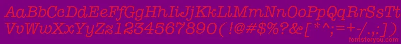 Fonte TypewriterItalic – fontes vermelhas em um fundo violeta