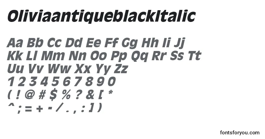 A fonte OliviaantiqueblackItalic – alfabeto, números, caracteres especiais