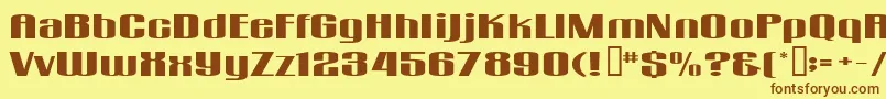 フォントGogoSquat – 茶色の文字が黄色の背景にあります。