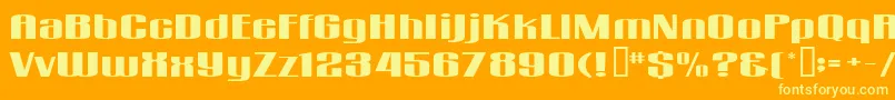 GogoSquat-Schriftart – Gelbe Schriften auf orangefarbenem Hintergrund