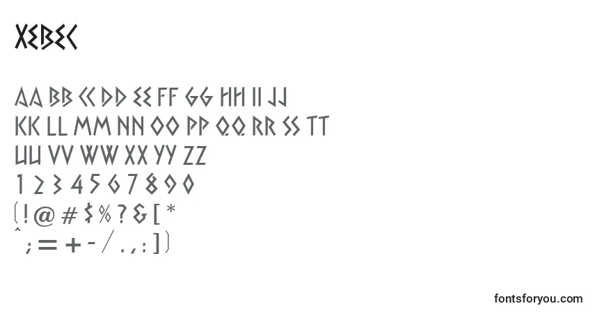 A fonte Xebec – alfabeto, números, caracteres especiais