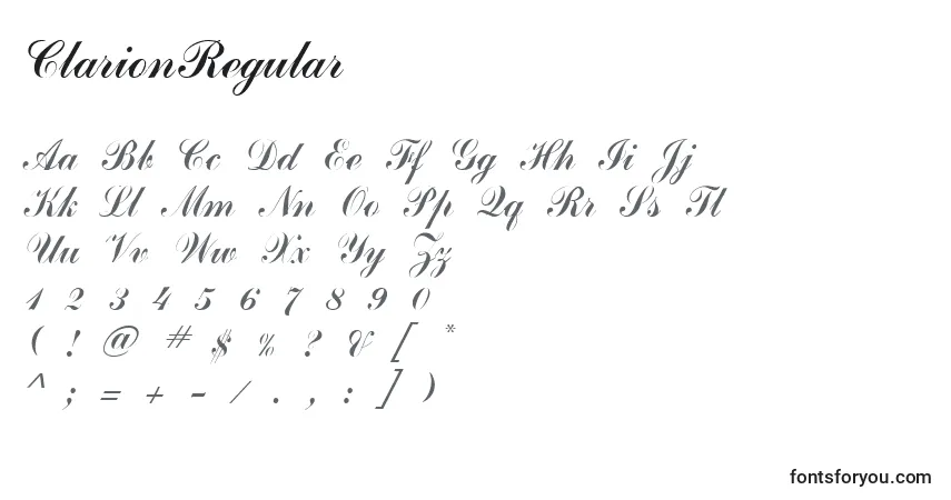 Czcionka ClarionRegular – alfabet, cyfry, specjalne znaki