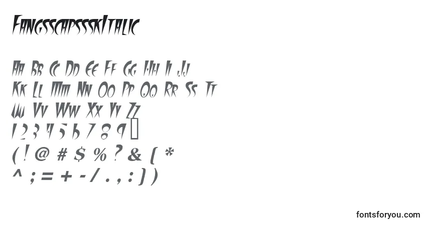 A fonte FangsscapssskItalic – alfabeto, números, caracteres especiais