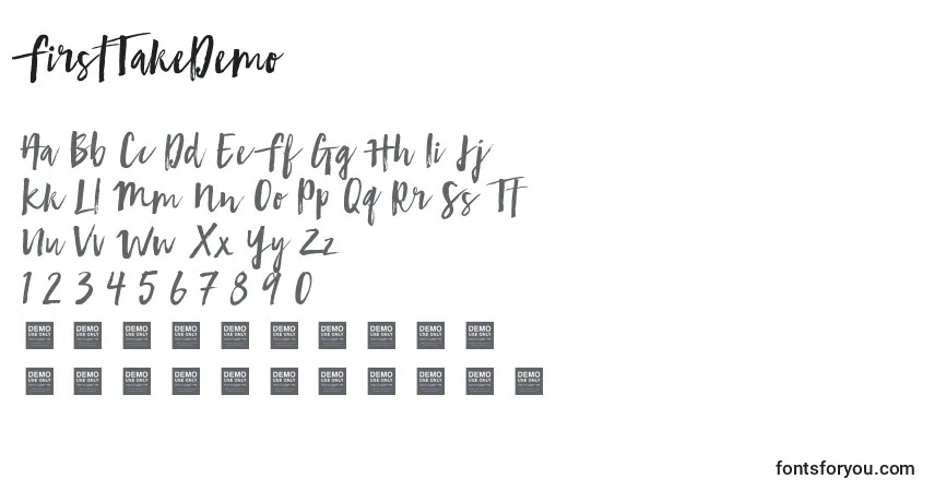 Шрифт FirstTakeDemo – алфавит, цифры, специальные символы