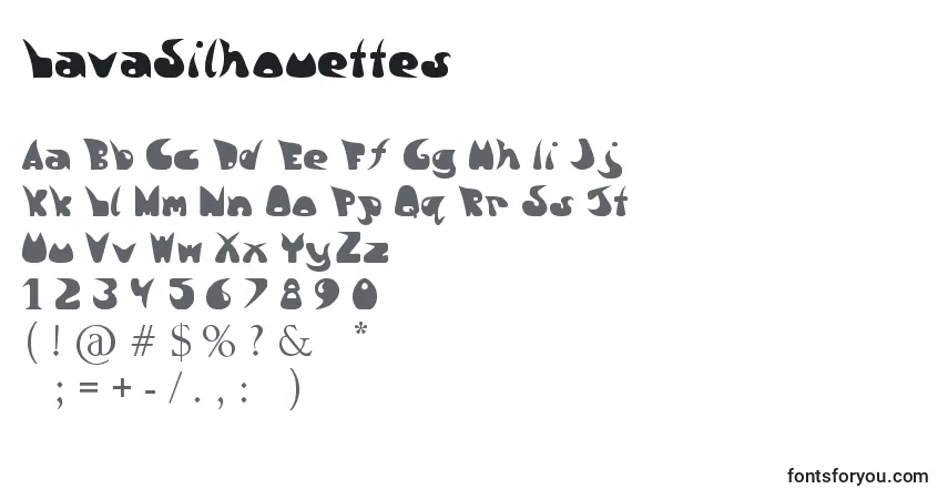 A fonte LavaSilhouettes – alfabeto, números, caracteres especiais