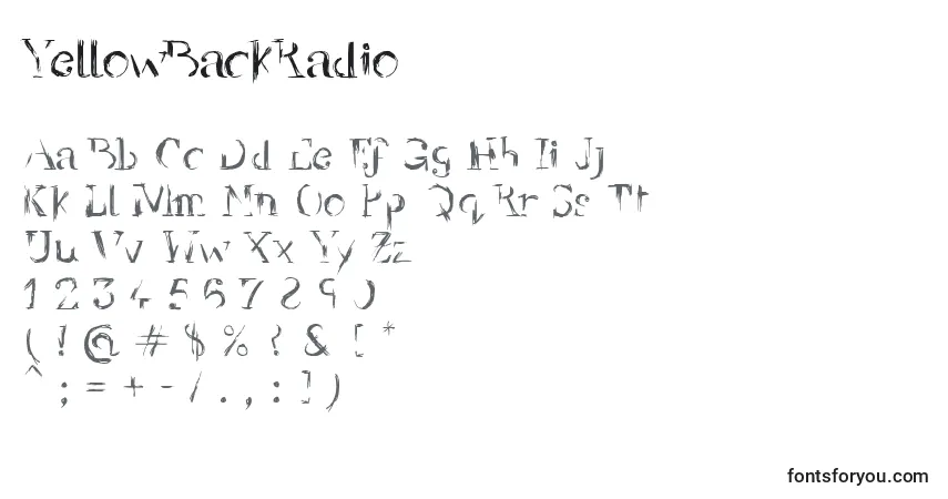 Schriftart YellowBackRadio – Alphabet, Zahlen, spezielle Symbole