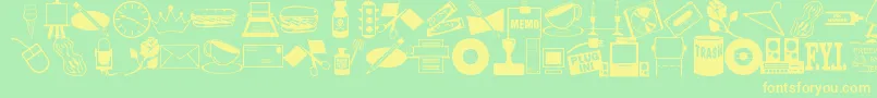 フォントArtsypartsDingbatsJl – 黄色の文字が緑の背景にあります