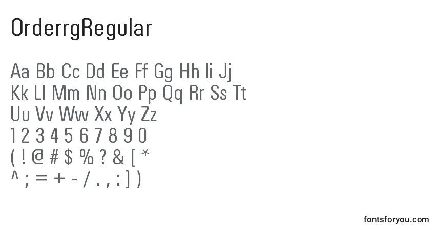 A fonte OrderrgRegular – alfabeto, números, caracteres especiais