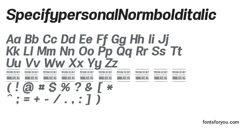 Schriftart SpecifypersonalNormbolditalic – Alphabet, Zahlen, spezielle Symbole